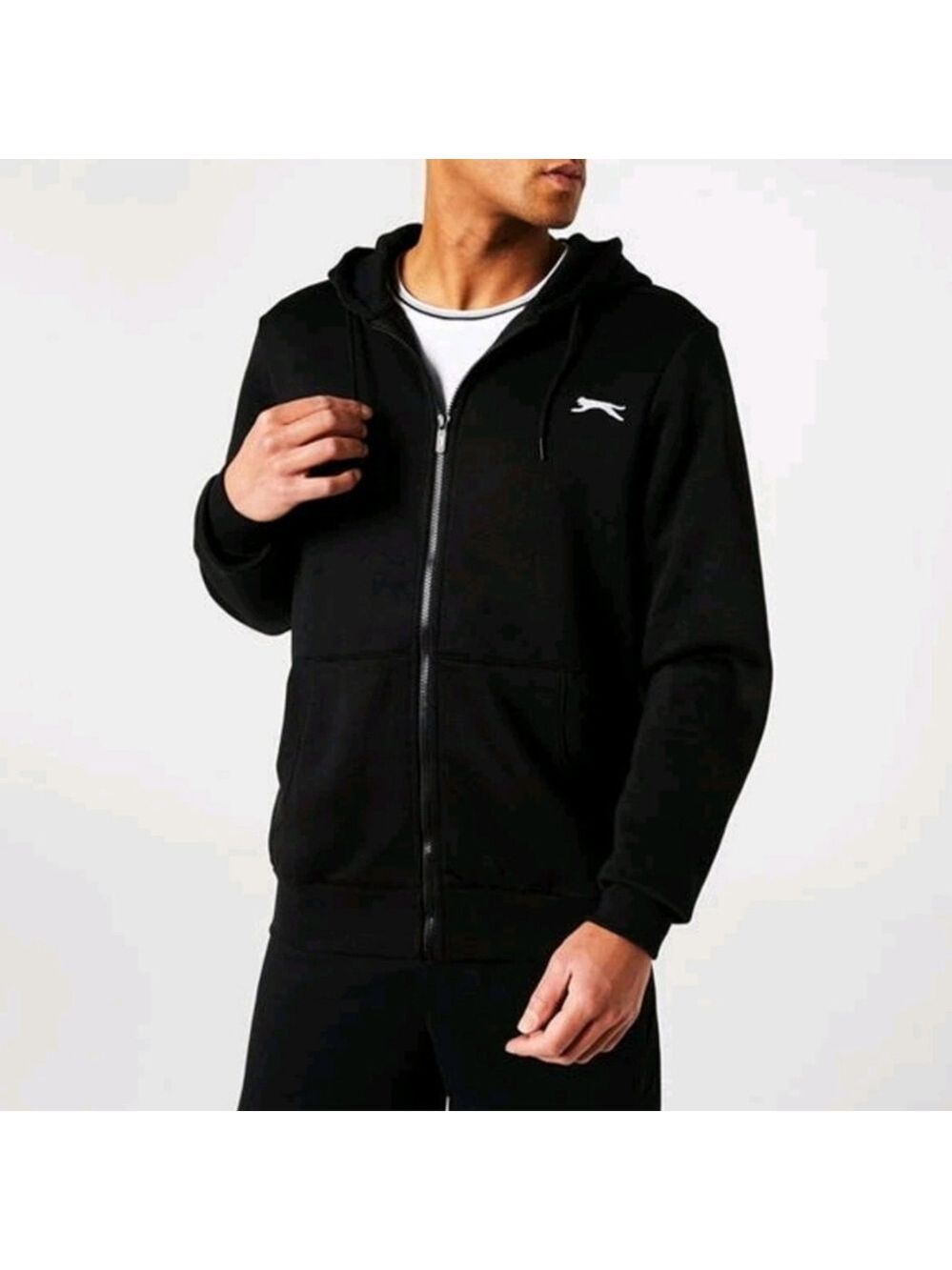 Slazenger Mens Fleece Zipped Hooded Sweatshirt Sweater Black M